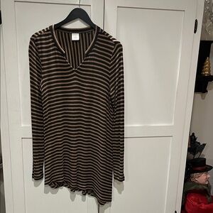 CAbi Black and Tan Striped Top